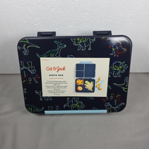 Cat & Jack Other - Cat & Jack Dinosaur Print Bento Box Navy Snap Lid BPA Free Lunch Box